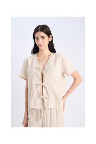 DeFacto Pijama Takımı Keten Kısa Kollu Üst Esnek Belli Alt-Fall in Love E3571AX25SPBG778