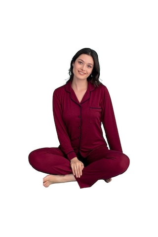 Berna Collection Kadın Pijama Takımı Düğmeli Yumuşak Dokulu Esnek Bordo