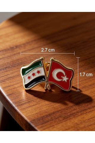 Suriye Ve Türkiye Bayarkları Simgesi Altın Renkli Özel Tasarımlı Unisex Yaka Rozeti A300135