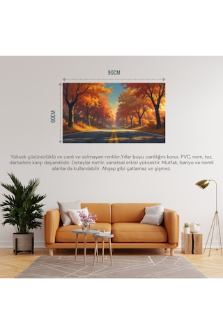 Doğa Ve Manzara Yatay Sonbahar Ağaçlarının Arasında Ufka Doğru Uzanan Yalnız Yol 06 Çerçevesiz 90x60cm Pvc Tablo