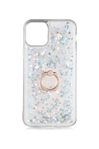 Apple Uyumlu iPhone 11 Pro Stand Olabilen Yüzüklü Simli Sulu Kılıf Milce Kapak