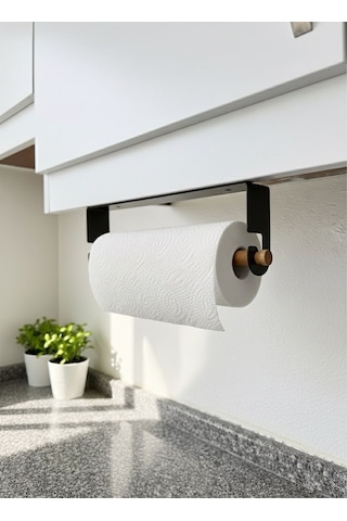 Lazer Kendinden Yapışkanlı Kağıt Havluluk Tahta Kancalı Mat Siyah Siyah