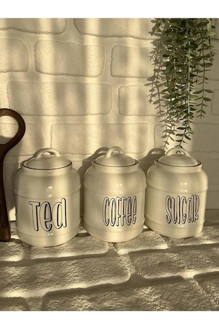 3'lü Porselen 1400ml Tea/coffee/sugar Kavanoz Seti