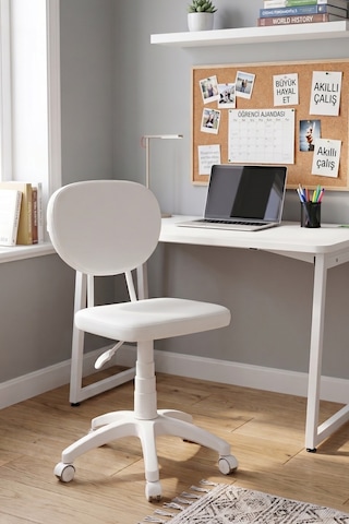 Vilinze Deniz Çalışma Koltuğu Tekerlekli Deri Ofis Sandalyesi Beyaz