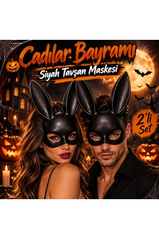 Cadılar Bayramı Çiftler İçin Siyah Tavşan Maskesi 2 Li Set Kadın Erkek Halloween Kostüm Ve Parti Maskesi 18+