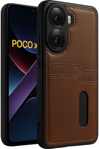 Newface Xiaomi Poco X7 Pro Kılıf Sara Kartvizitli Deri Kılıf - Taba Taba