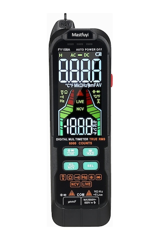 Maiyame Mastfuyi Fy158a Otomatik Dijital Multimetre - Akıllı Elektronik Test Aleti, Ac/dc Gerilim Akım Direnc Ölçer, Taşınabilir Siyah 3 Aaa Pil Yok