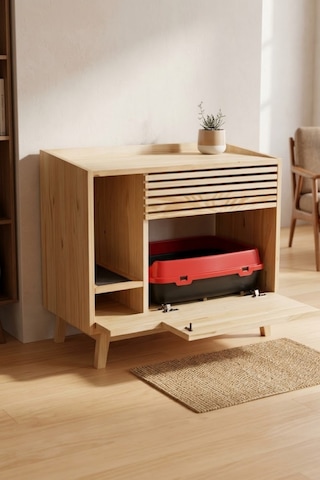 Reyo Pet Nordic Line Ahşap Kedi Tuvaleti Dolabı Kapalı Kedi Tuvaleti