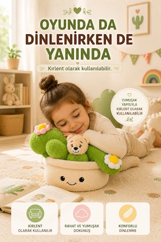 30 Cm Kaktüs Figürlü Pelüş Bebek Kırlent Çocuk Odası Dekoratif Yumuşak Oyuncak Yastık Minder Renkli