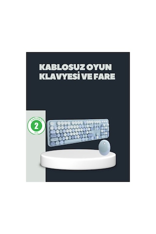 Retro Daktilo Stilli Kablosuz Klavye Mouse Seti Sessiz Ve Şık - Hs08371023-1952 Renkli