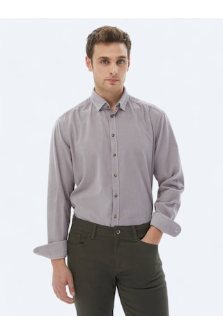Kip Lila Fitilli Regular Fit Dokuma Kadife Casual %100 Pamuk Gömlek Lila