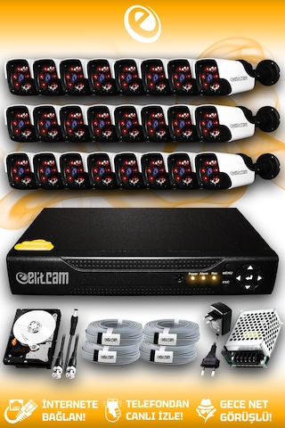 Elitcam 24 Kameralı Panda 24 Dış Kamera Set 500 GB HDD Full HD Gece Görüşlü Güvenlik Kamerası Sistemi