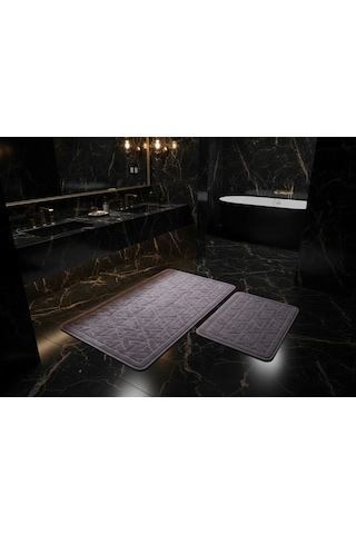 Banyo Paspası 2'li Set Karo Mor Çok Renkli