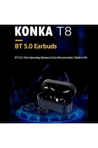 Jeemson Konka T8 Bluetooth 5.0 Kulaklıklar, Dokunmatik Kontrol, 6.5 Saat Çalma Süresi, İos/android Uyumlu, Siyah Spor Kulak İçi Kulaklıklar