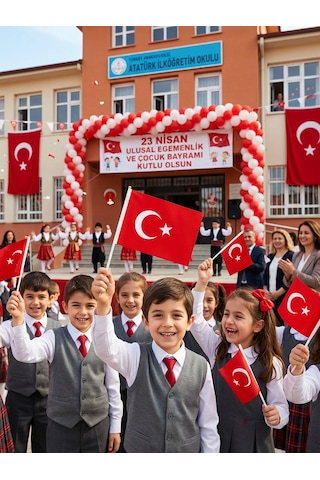 40'lı Set Çubuklu Kağıt Türk Bayrağı 12x20 Cm - 23 Nisan Kutlama Ve Süsleme Seti Tek Ebat
