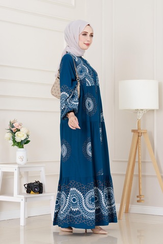 Sevitli Yarasa Kol Robalı Nare Elbise-indigo-5014 İndigo