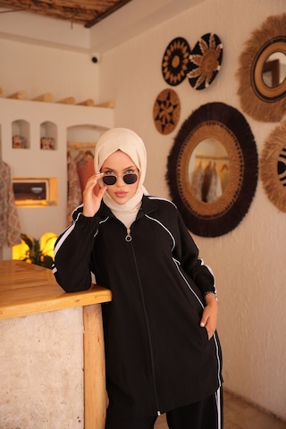 Kadın Spor Eşofman Takımı Fermuarlı & Alt Üst Takım 508 Siyah