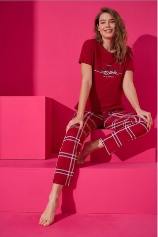 Eliz 7001-23 Kırmızı Kısa Kol Pamuk Kadın Pijama Takımı Çok Renkli