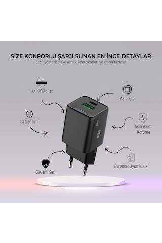 Bix BX2P30G GaN 30W Çift Portlu Şarj Cihazı Siyah
