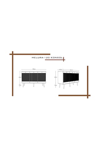 Melura Konsol 120 Cm %100 Mdf Lake Ahşap Ayaklı Gri