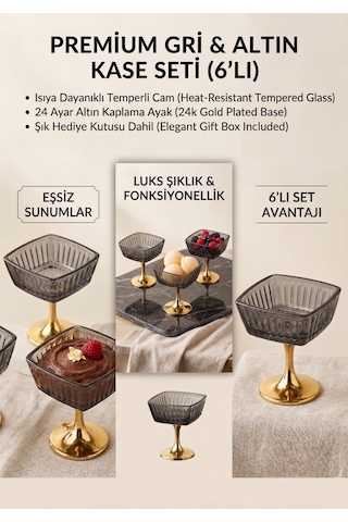 Hürrem Ayaklı Füme Lüster Cam Lokumluk & Sunumluk Siyah