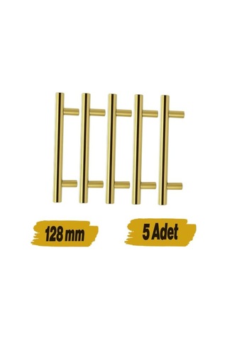 Mobilya Mutfak Çekmece Dolap Dolabı Kulbu Kulpu Kulpları 128 Mm -12.8 Cm Gold Altın Metal 5 Adet Çok Renkli