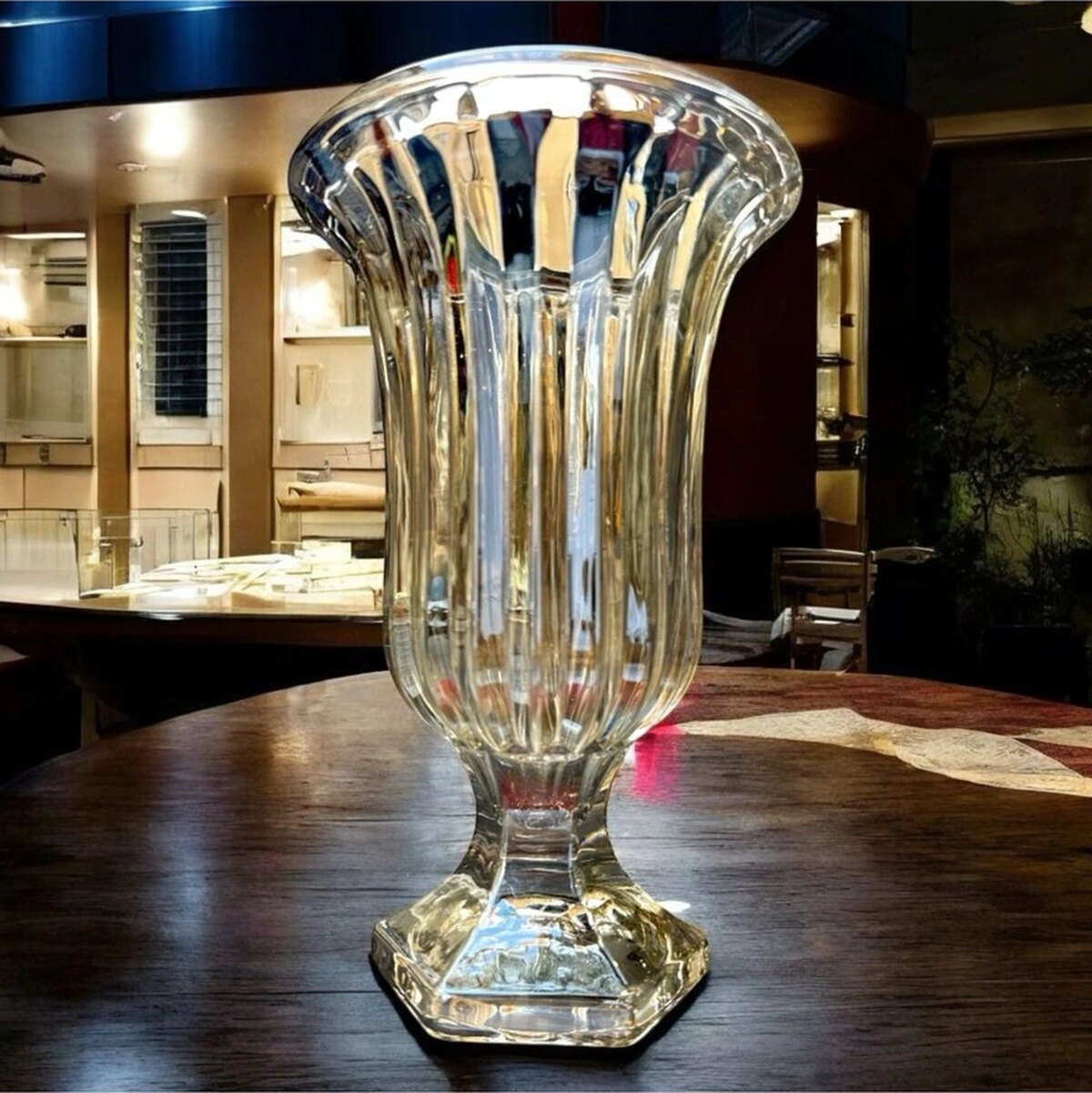 Dekoratif Kristal Cam Vazo Bal Rengi Sarı