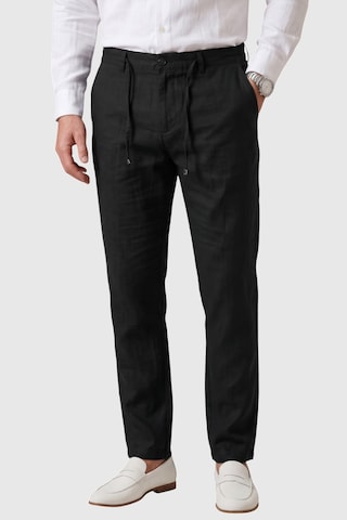Deepsea Siyah Slim Fit Likralı Keten Dokulu Lastikli Belli İpli Yazlık Erkek Pantolon 2603001