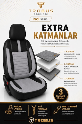 Nissan Note 2006-2012 Uyumlu İnci Serisi Gri Siyah Oto Koltuk Kılıfı
