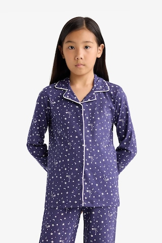 Defacto Kız Çocuk Pijama Takımı Relax Fit Desenli Uzun Kollu Üst Uzun Alt F7285a825aupr160 Mor