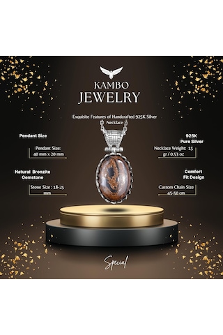 Gerçek Doğal Taş Kolye - 925 Ayar Gümüş Kolye Bronzit