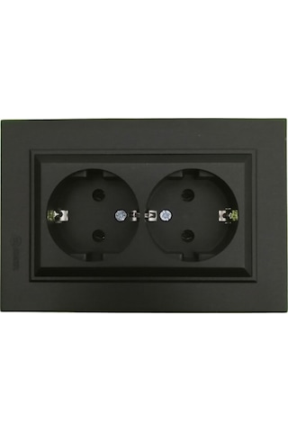 Makel Karea Sıva Altı 2li Torpaklı Priz + Çerçeve Siyah