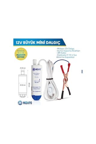 Midapo 12V Buyuk D.C Midapo Mini Dalgic Pompa