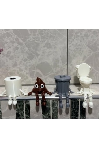 4'lü Eğlenceli Banyo Dekoratif Figür Seti/tuvalet Kağıdı, Kaka Emojisi, Çöp Kovası, Klozet Diğer
