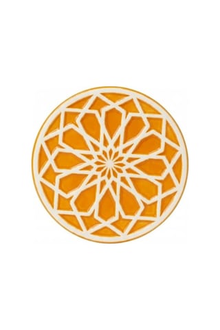 Saul El Yapımı Premium Seramik Bardak Altlığı Özel Kabartmalı Selçuklu Motifi Otantik Bal Köpüğü Hardal Rengi Dekoratif & Isıya Dayanıklı Sunum Altlığı 1