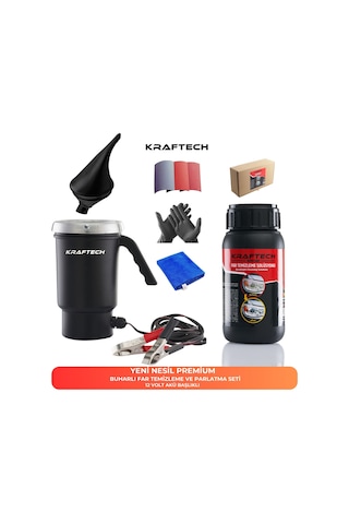 Kraftech Yeni Nesil Premium I Buharlı Araba Far Temizleme Ve Parlatma Seti I 12 V Akü Bağlantılı Uyumlu