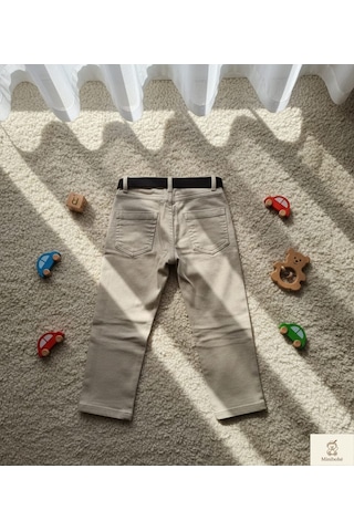 Nanica Kids Minibohe Kemerli Çocuk Kanvas Pantolon Bej Bej