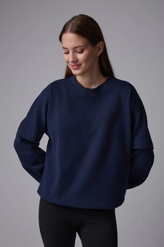 Defys Kadın Bisiklet Yaka Kol Detaylı Oversize Fit Basic Sweatshirt Lacivert - 598314741 Lacivert