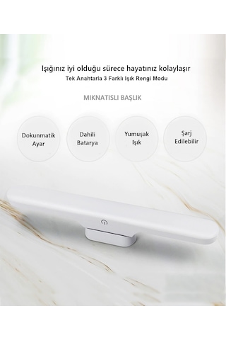 Martı Ledli Aplik Şarjlı Led Işık Mıknatıslı Beyaz Hero Led Aplik