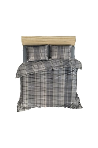 Maki Pamuklu Gri Ekose 200x220 Cm Çift Kişilik Nevresim Seti Gri