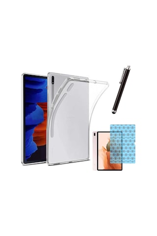 Samsung Galaxy Tab S7 Fe T737 Uyumlu Şeffaf Kılıf Cam Kalem Set Arka Kapak