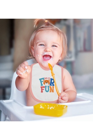 Bk Kids For Fun Tasarımlı Pembe Bebek Mama Önlüğü Pembe