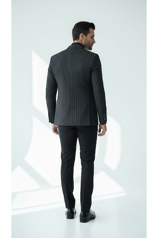 Plus Scorpion Erkek Slim Fit Siyah Çizgili Blazer Ceket Tek Düğmeli, Çift Yırtmaçlı, Torba Cepli Siyah