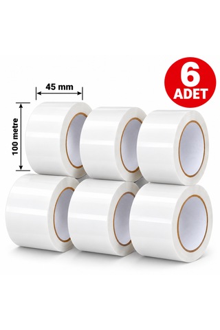 Beyaz Koli Bandı 45mmx100m Renkli Koli Bantı Beyaz Renk Hotmelt Yapışkanlı 12