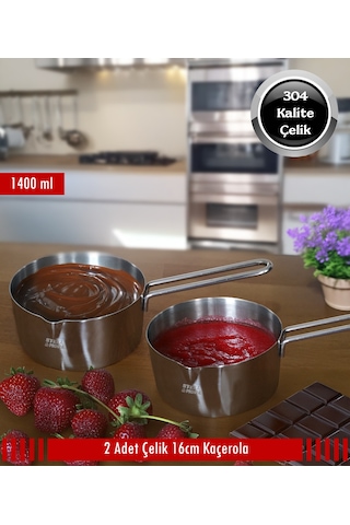 Steel&More Çelik 2 Li Kaçerola Sosluk Sütlük 16cm Gri