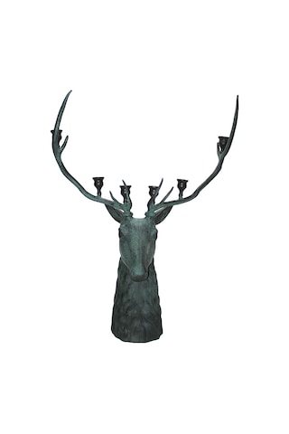 Metal Geyik Büstü Şamdan 136 Cm Renkli