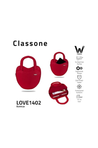 Classone Love1402 13-14 Inch Wtxpro Su Geçirmez Kumaş, Apple Uyumlu MacBook , Mac Air Laptop El Çantası - Kırmızı Kırmızı