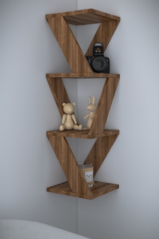 Defne Köşe Raf Duvar Rafı Koyu Ceviz