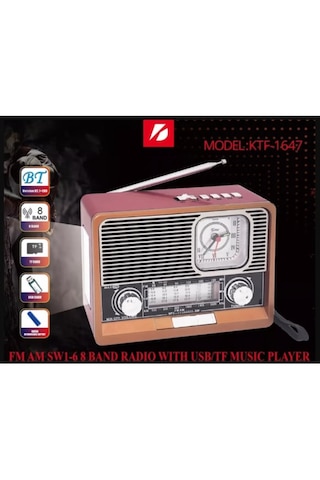 Kbroad Ktf-1647 Nostaljik Radyo Fm/am/sw 8 Band Usb Tf Kartlı Şarjlı Retro Radyo