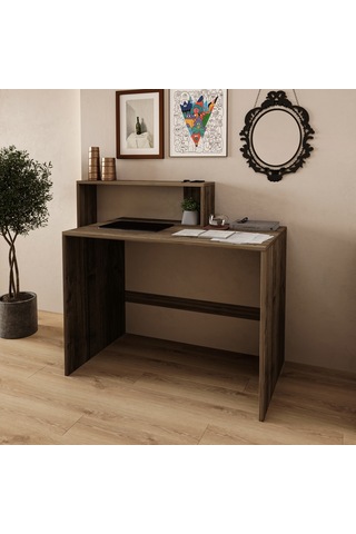 Amber Çalışma Masası Raflı, Modern Bilgisayar Masası Ceviz